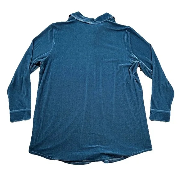 Soft Surroundings Shirt Women L Velvet Button Up Velour Teal Blue Green Collared - Picture 2 of 7